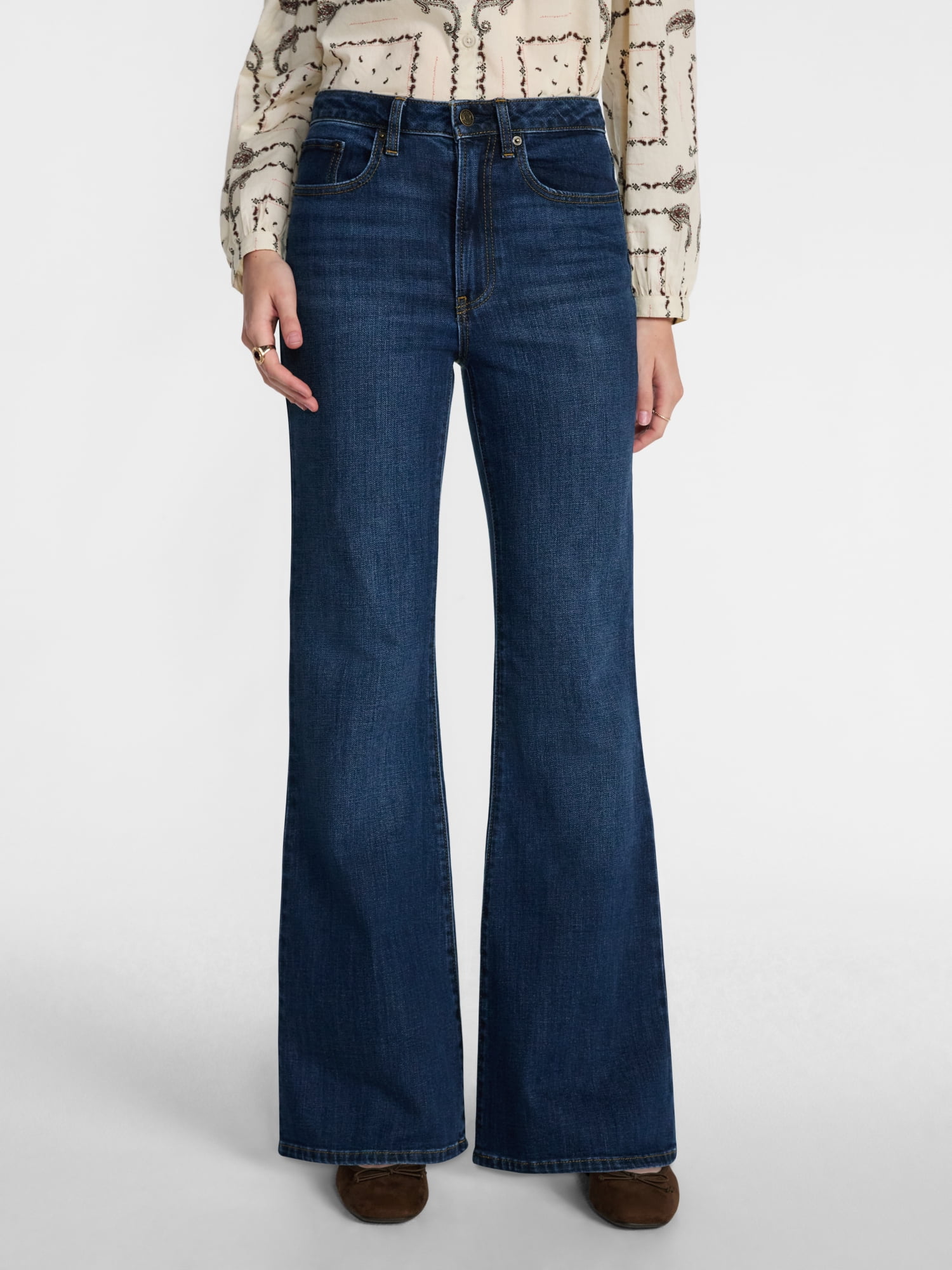 Scenario Women's High Rise Creased Flare Denim Jeans, Size 0-20