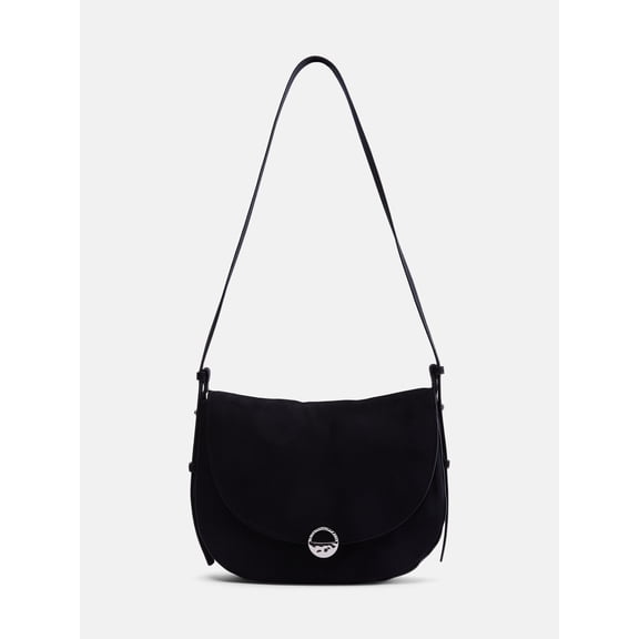 Scenario Women's Large Crossbody Suede Handbag, Black