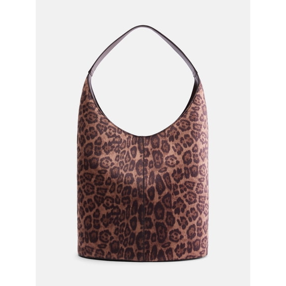 Scenario Women's Faux Suede Bucket Handbag, Leopard Print