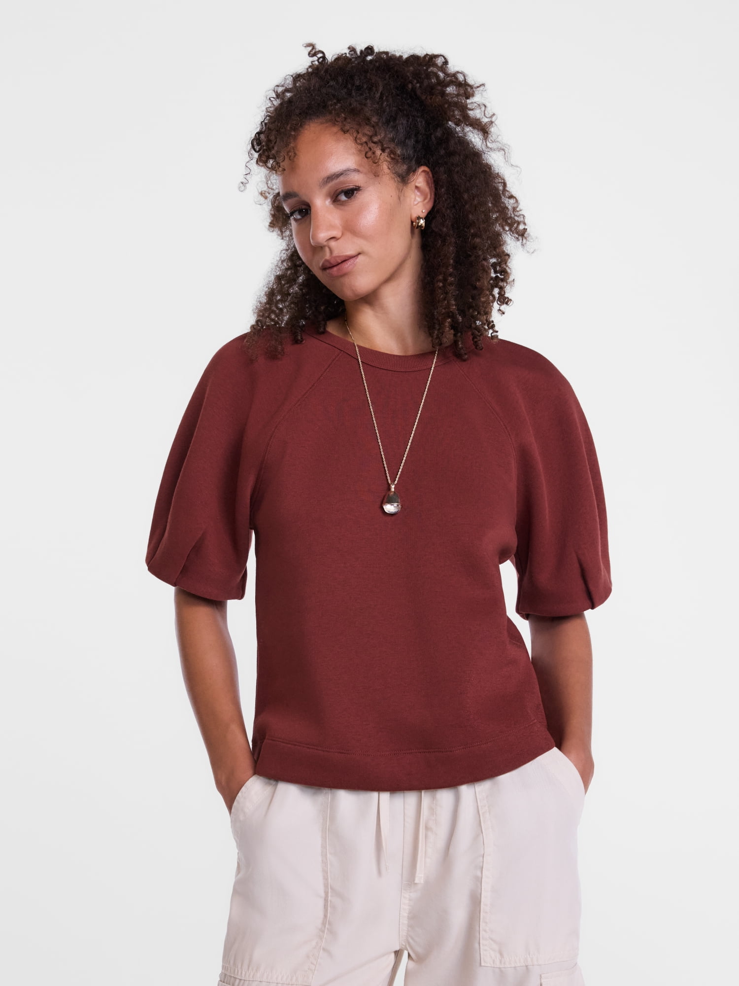 Scenario Women's Fleece Top with Lantern Sleeves, Size XS-XXXL