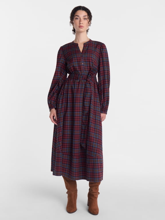 Women's Belted Midi Dress with Long Sleeves, Sizes XS-XXXL