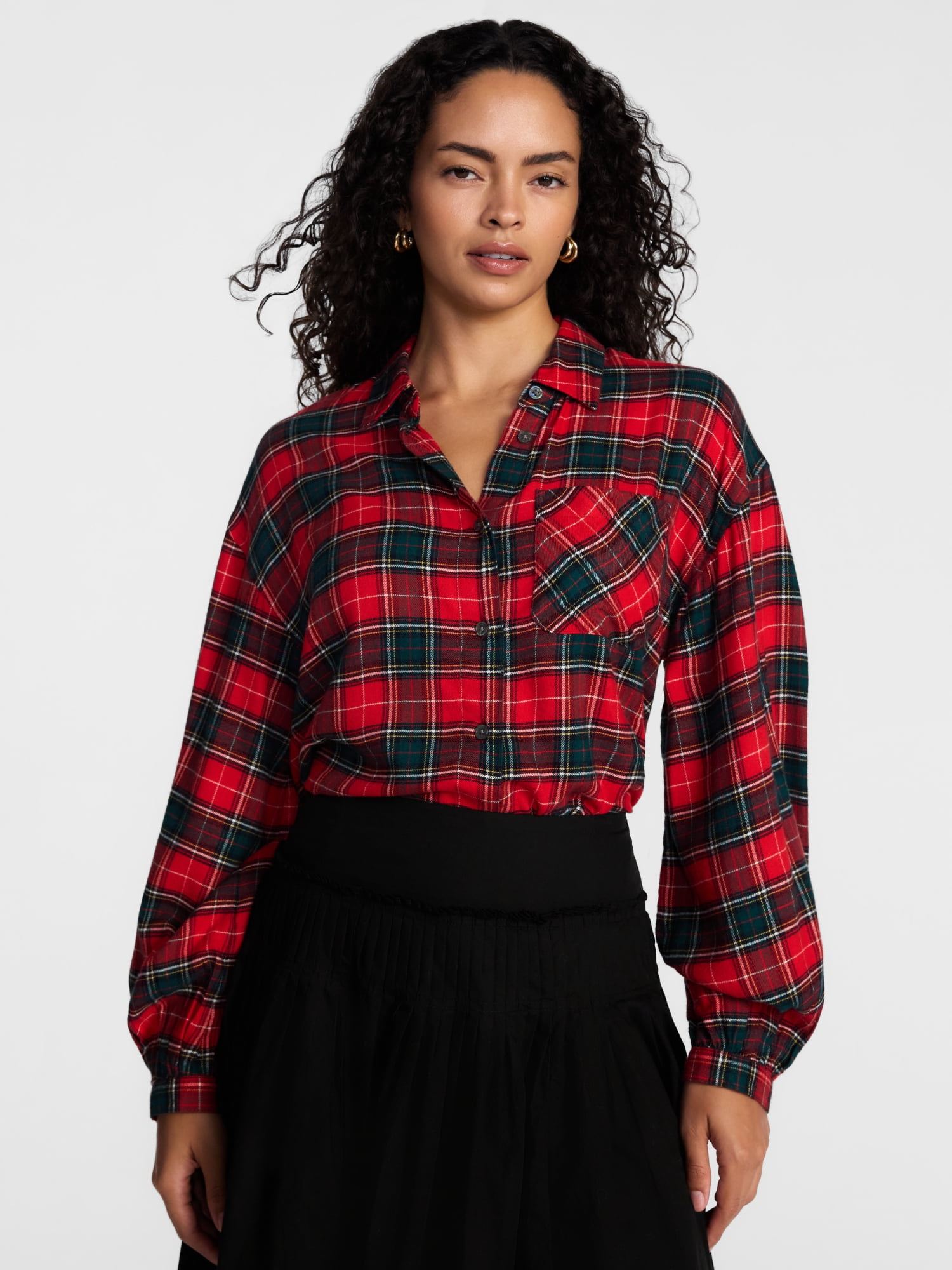 Scenario Women's Flannel Shirt with Long Sleeves, Sizes XS-XXXL