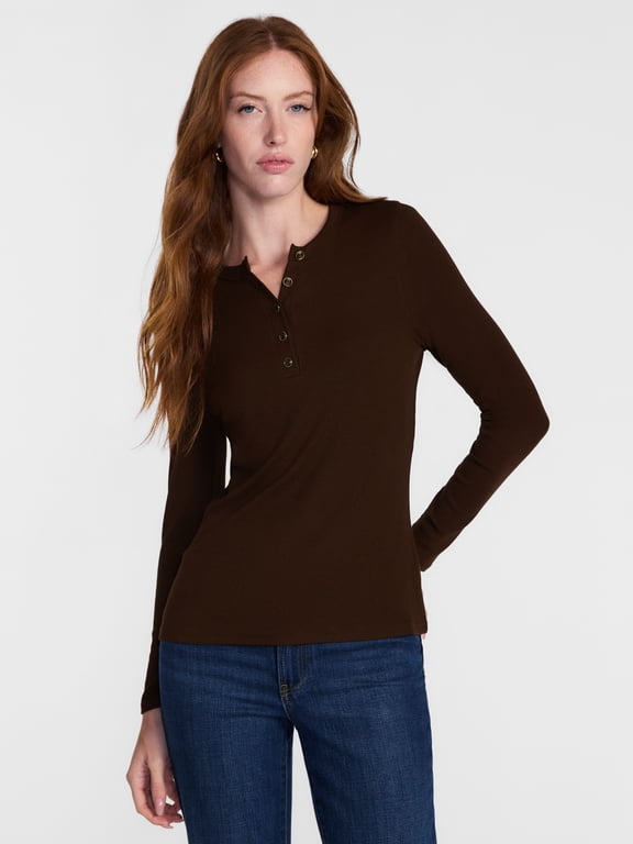 Women's Henley Shirt with Long Sleeves, Sizes XS-XXXL