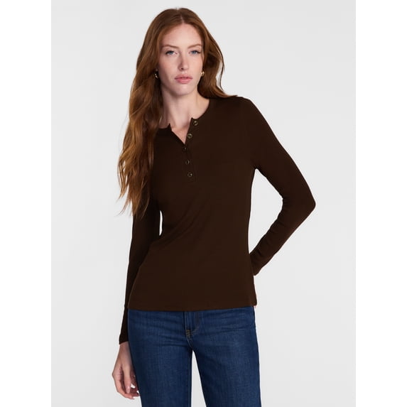 Scenario Women's Henley Shirt with Long Sleeves, Sizes XS-XXXL