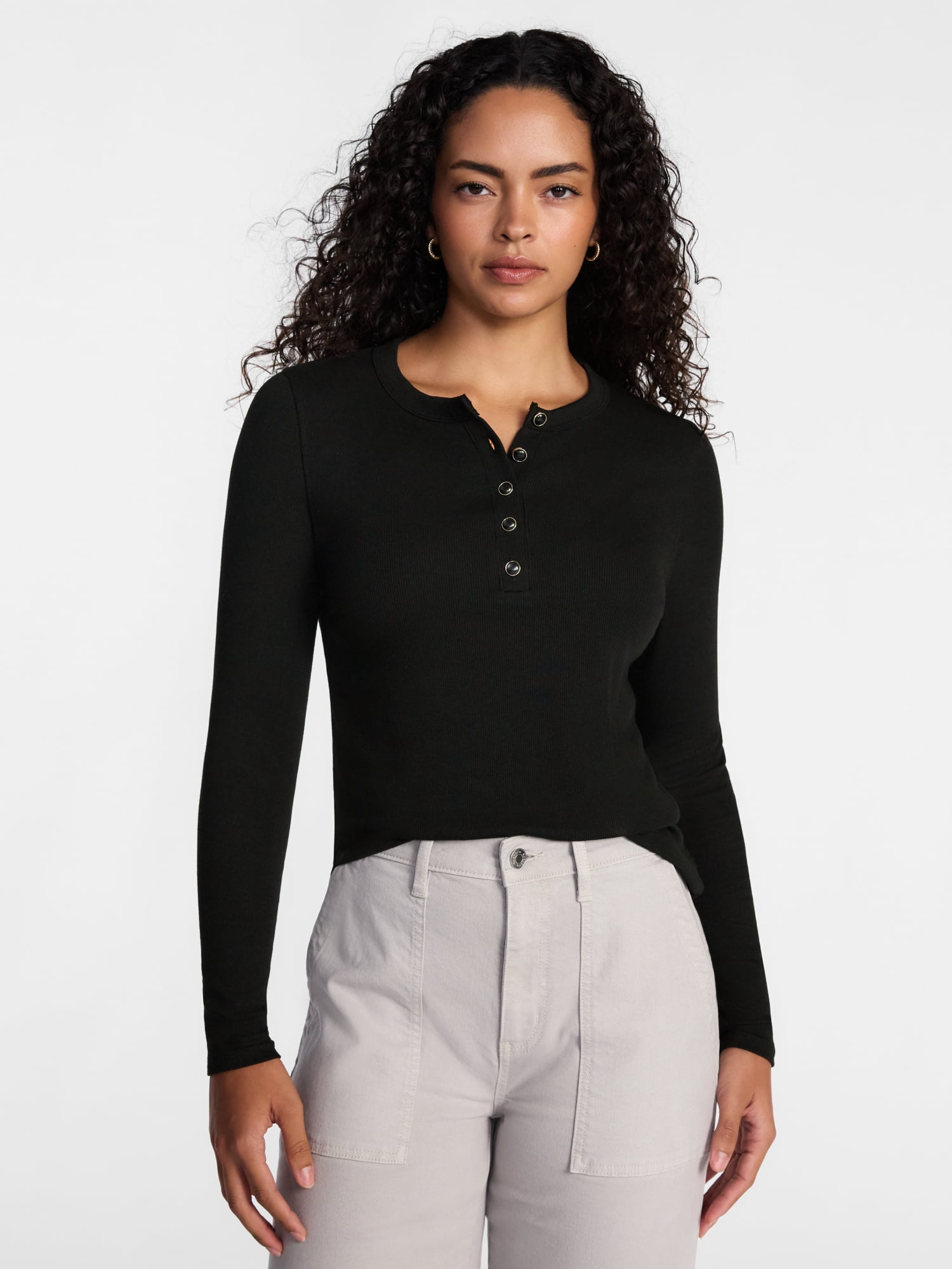 Scenario Women's Henley Shirt with Long Sleeves, Sizes XS-XXXL