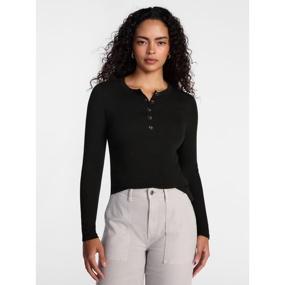 Scenario Women's Henley Shirt with Long Sleeves, Sizes XS-XXXL
