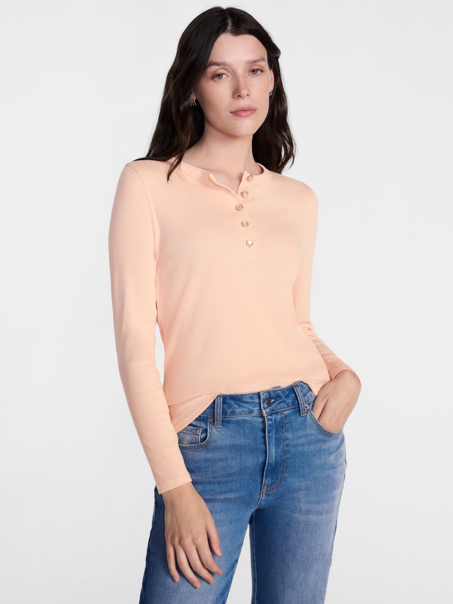Scenario Women's Henley Shirt with Long Sleeves, Sizes XS-XXXL