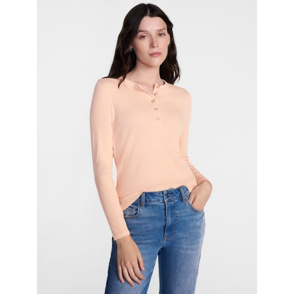 Scenario Women's Henley Shirt with Long Sleeves, Sizes XS-XXXL