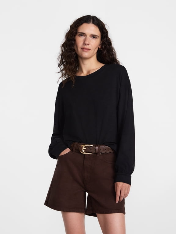 Women's Oversized Tee with Long Sleeves, Sizes XS-XXXL