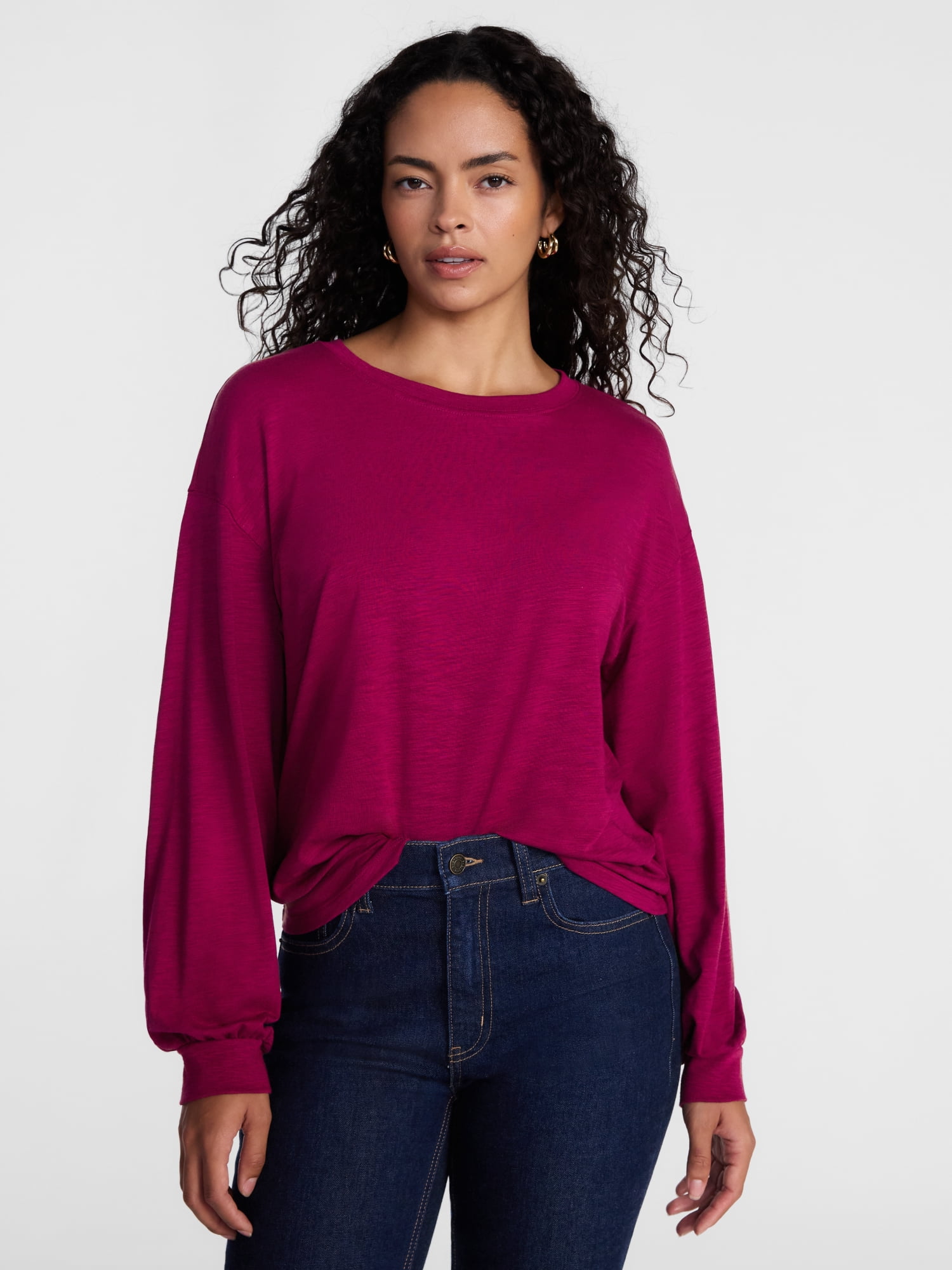 Scenario Women's Oversized Tee with Long Sleeves, Sizes XS-XXXL