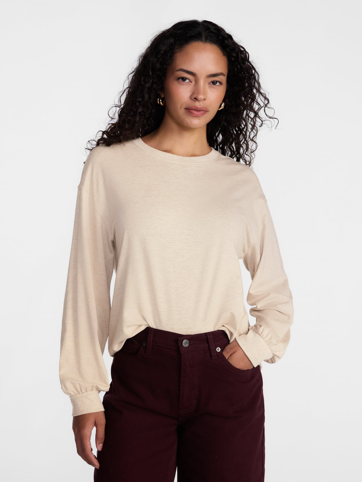Scenario Women's Oversized Tee with Long Sleeves, Sizes XS-XXXL