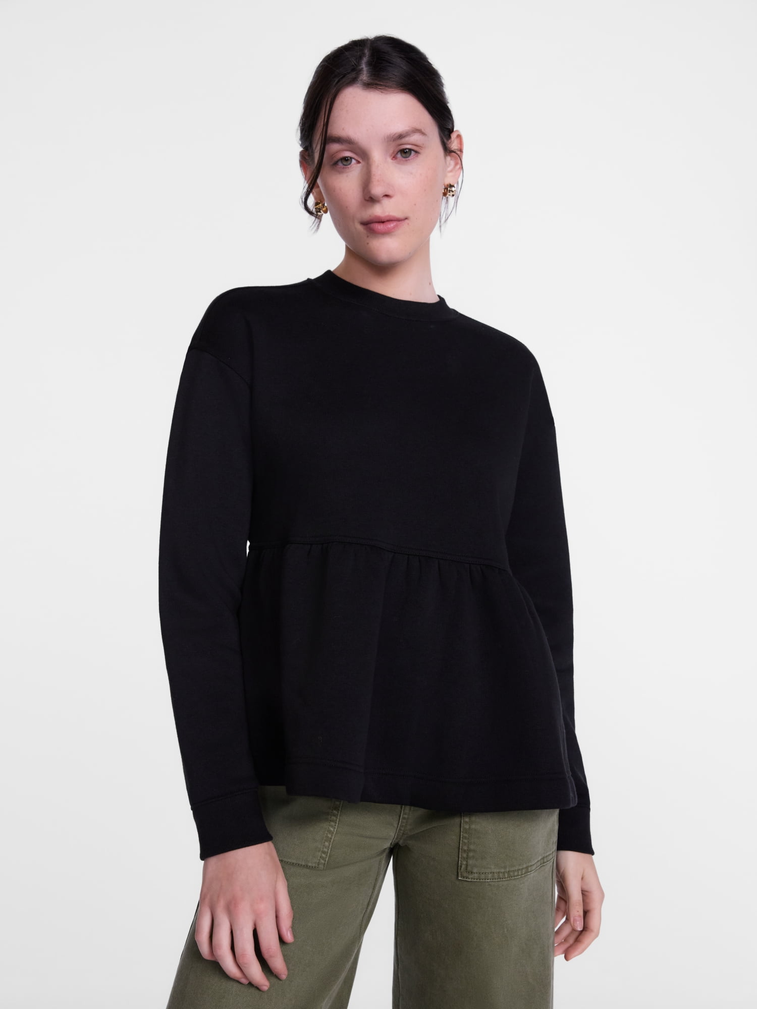 Scenario Women's Peplum Fleece Pullover with Long Sleeves, Size XS-XXXL