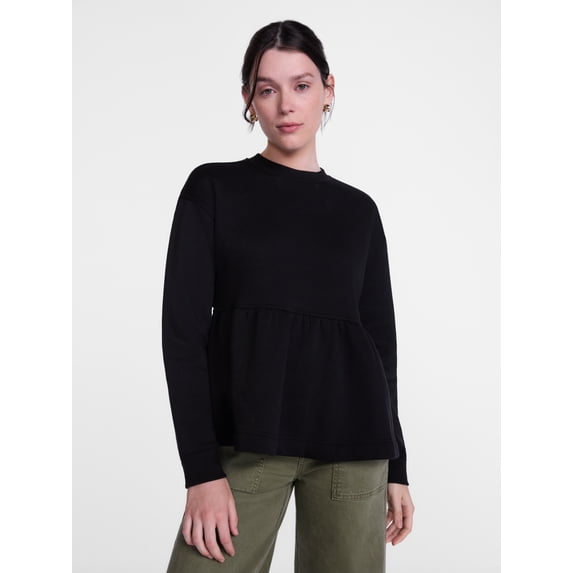 Scenario Women's Peplum Fleece Pullover with Long Sleeves, Size XS-XXXL