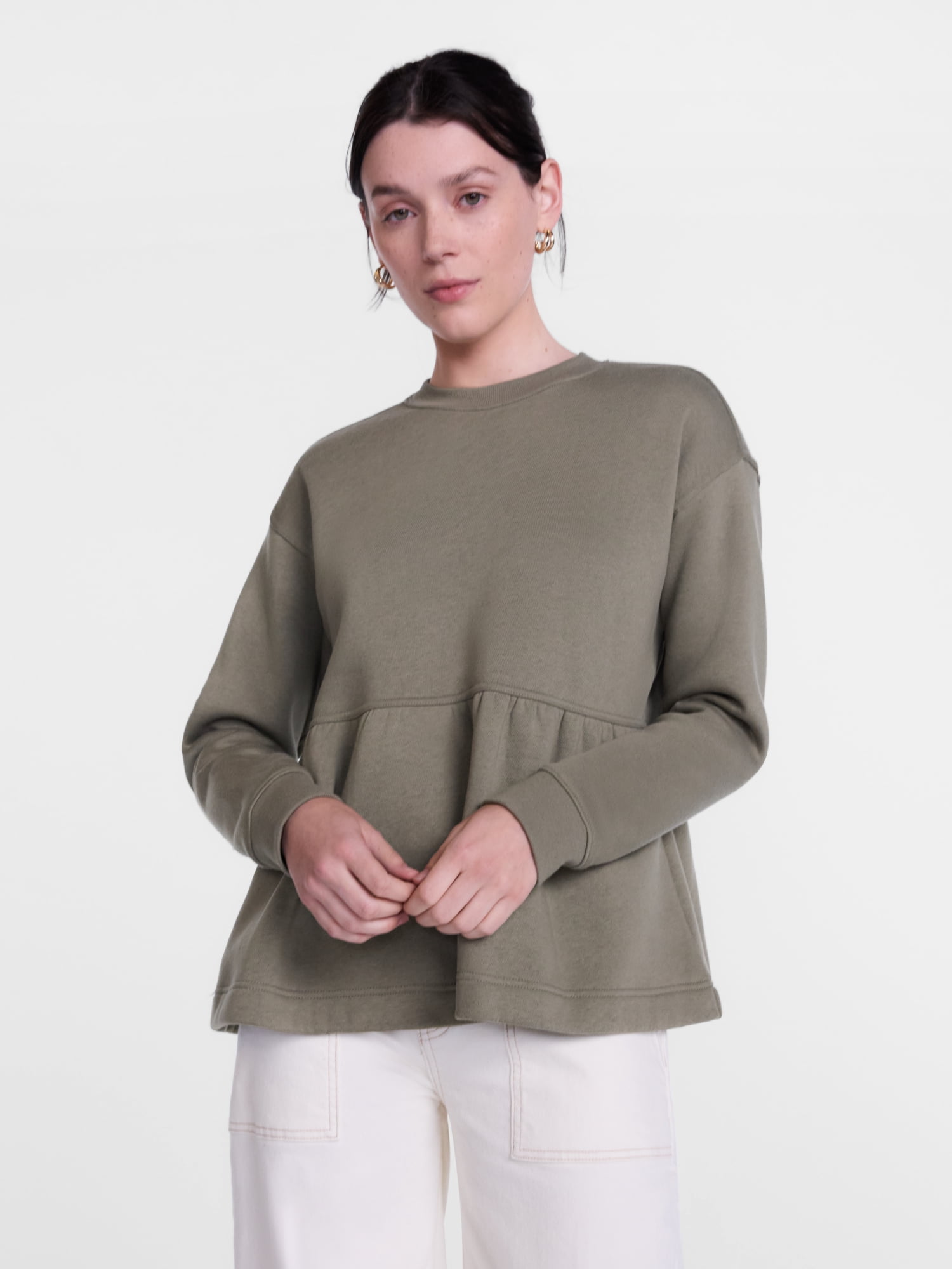 Scenario Women's Peplum Fleece Pullover with Long Sleeves, Size XS-XXXL