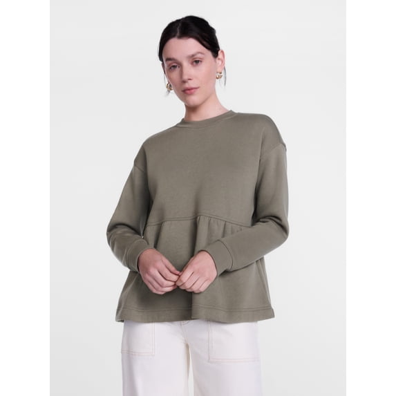 Scenario Women's Peplum Fleece Pullover with Long Sleeves, Size XS-XXXL