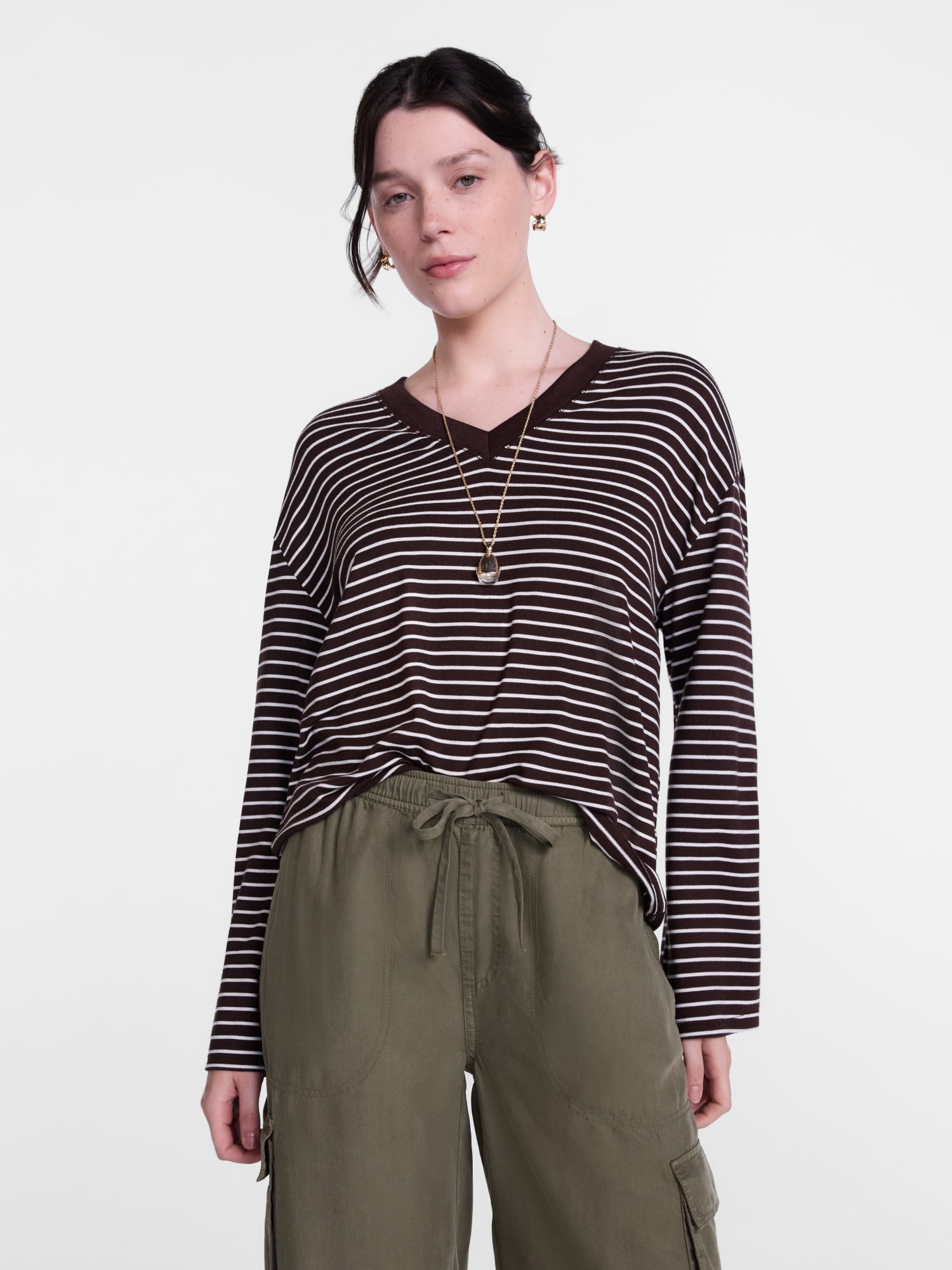 Scenario Women's and Women's Plus Relaxed Tee with Long Sleeves, Sizes XS-4X