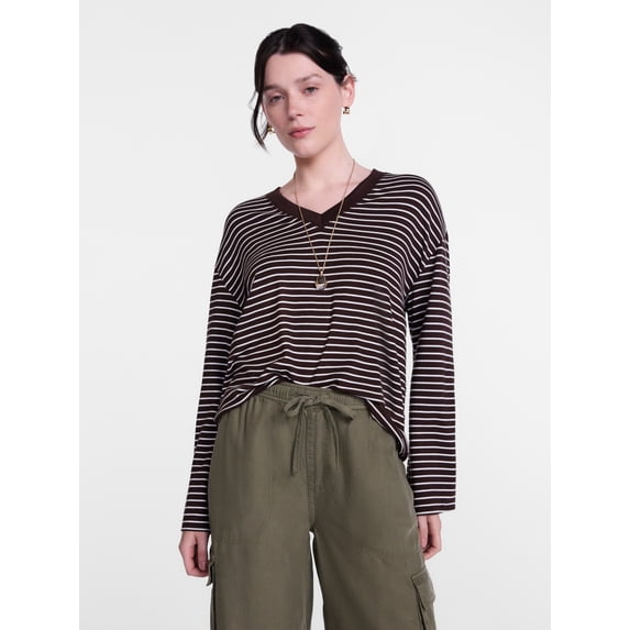 Scenario Women's and Women's Plus Relaxed Tee with Long Sleeves, Sizes XS-4X