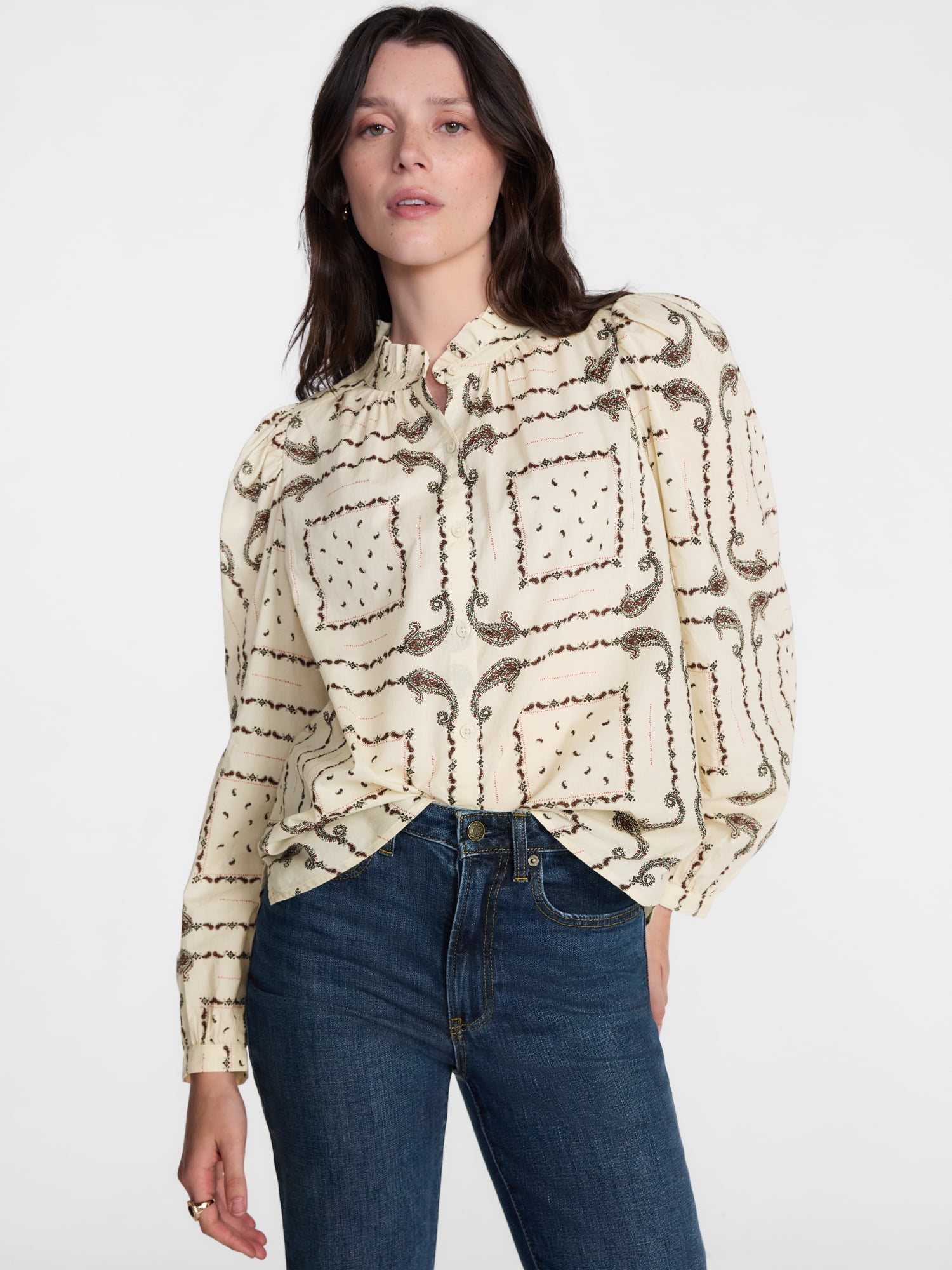 Scenario Women's Ruffle Collar Top with Long Sleeves, Sizes XS-XXXL