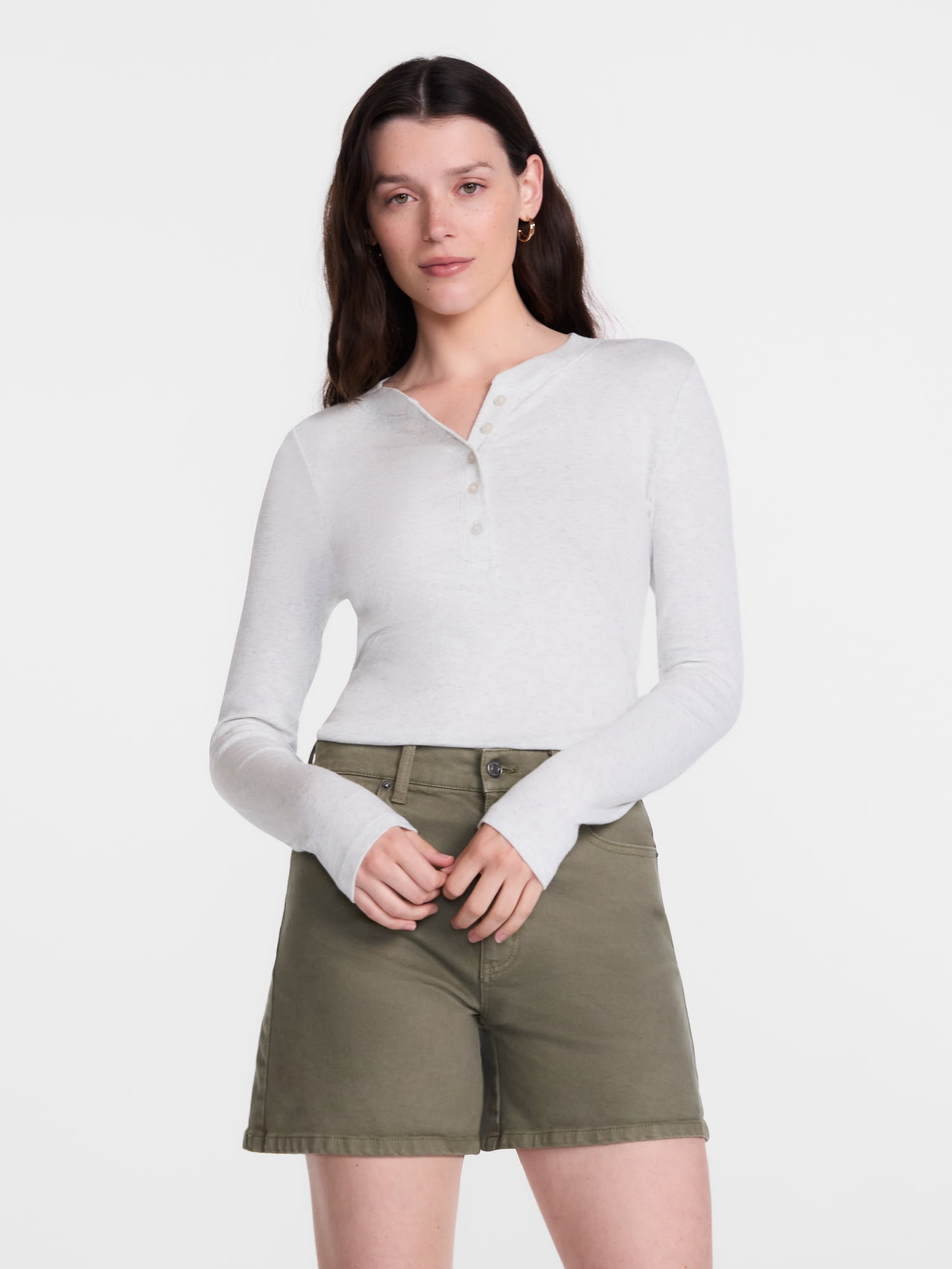 Scenario Women's and Women's Plus Rib Henley with Long Sleeves, Sizes XS-4X