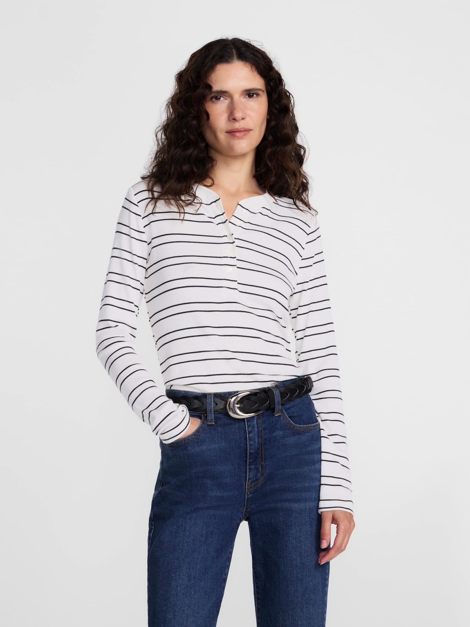 Scenario Women's and Women's Plus Rib Henley with Long Sleeves, Sizes XS-4X