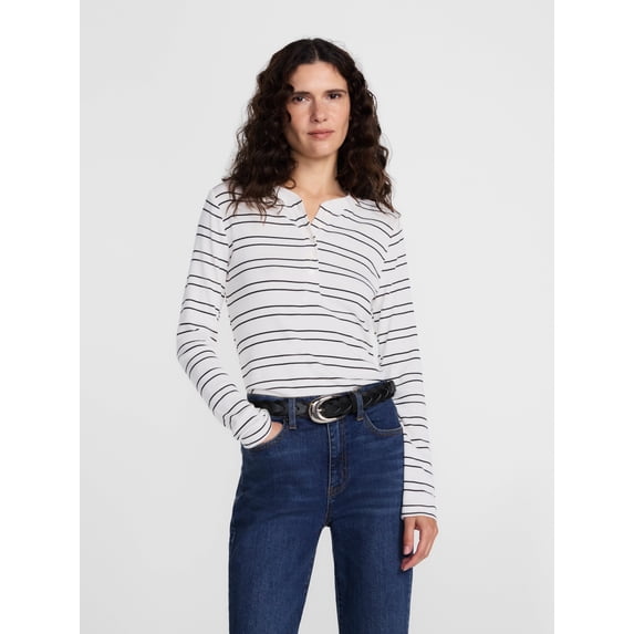 Scenario Women's and Women's Plus Rib Henley with Long Sleeves, Sizes XS-4X