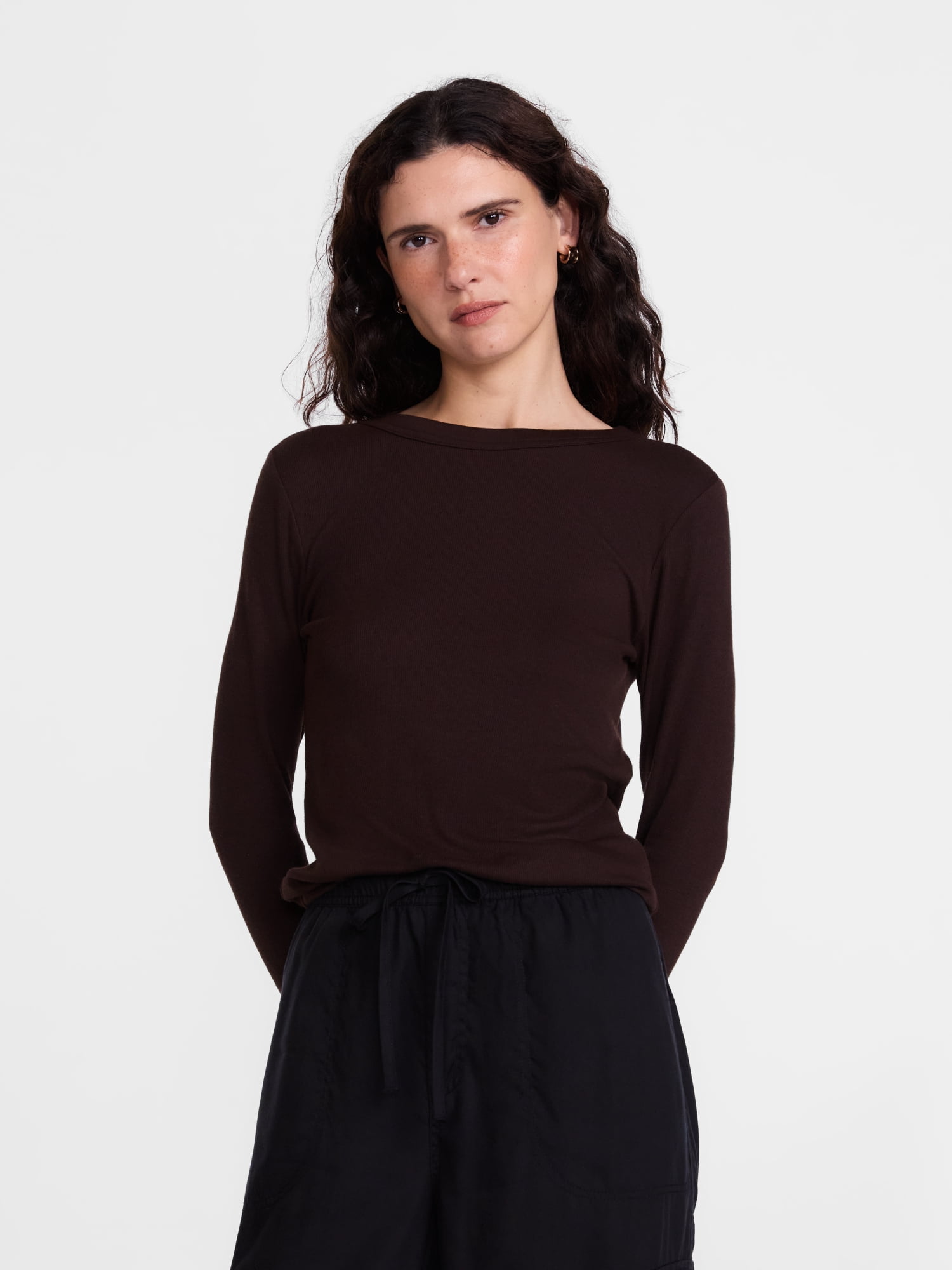 Scenario Women's and Women's Plus Rib Tee with Long Sleeves, Sizes XS-4X