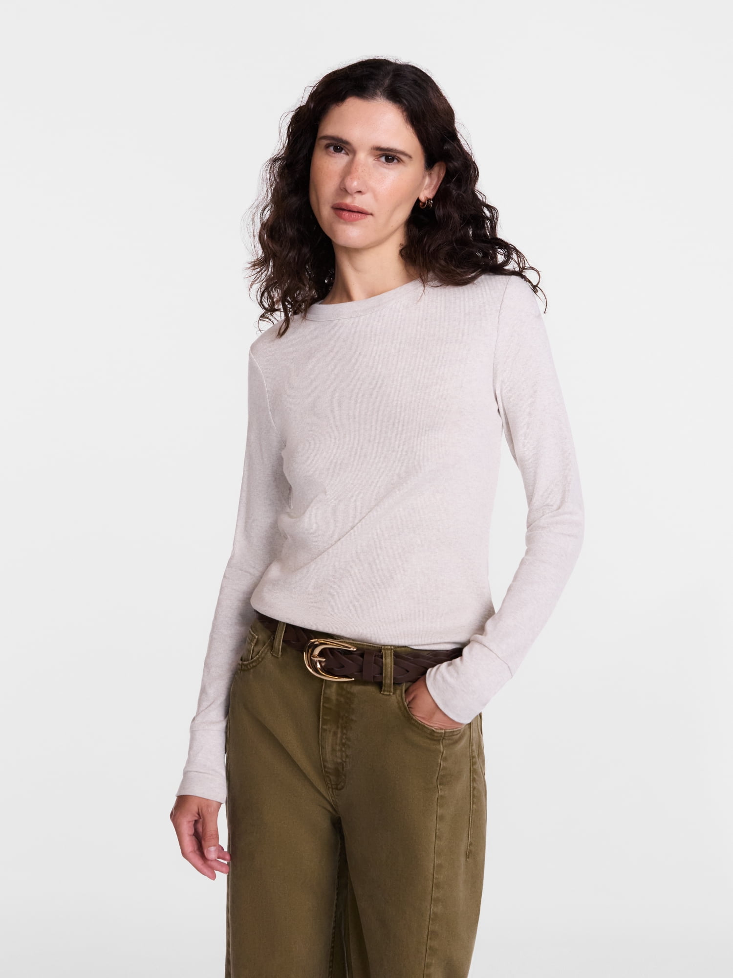 Scenario Women's and Women's Plus Rib Tee with Long Sleeves, Sizes XS-4X