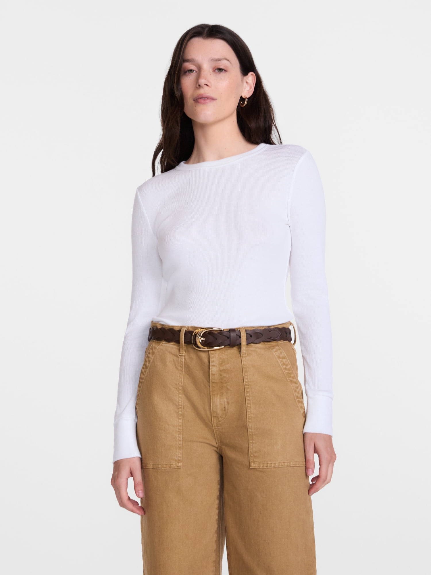 Scenario Women's and Women's Plus Rib Tee with Long Sleeves, Sizes XS-4X