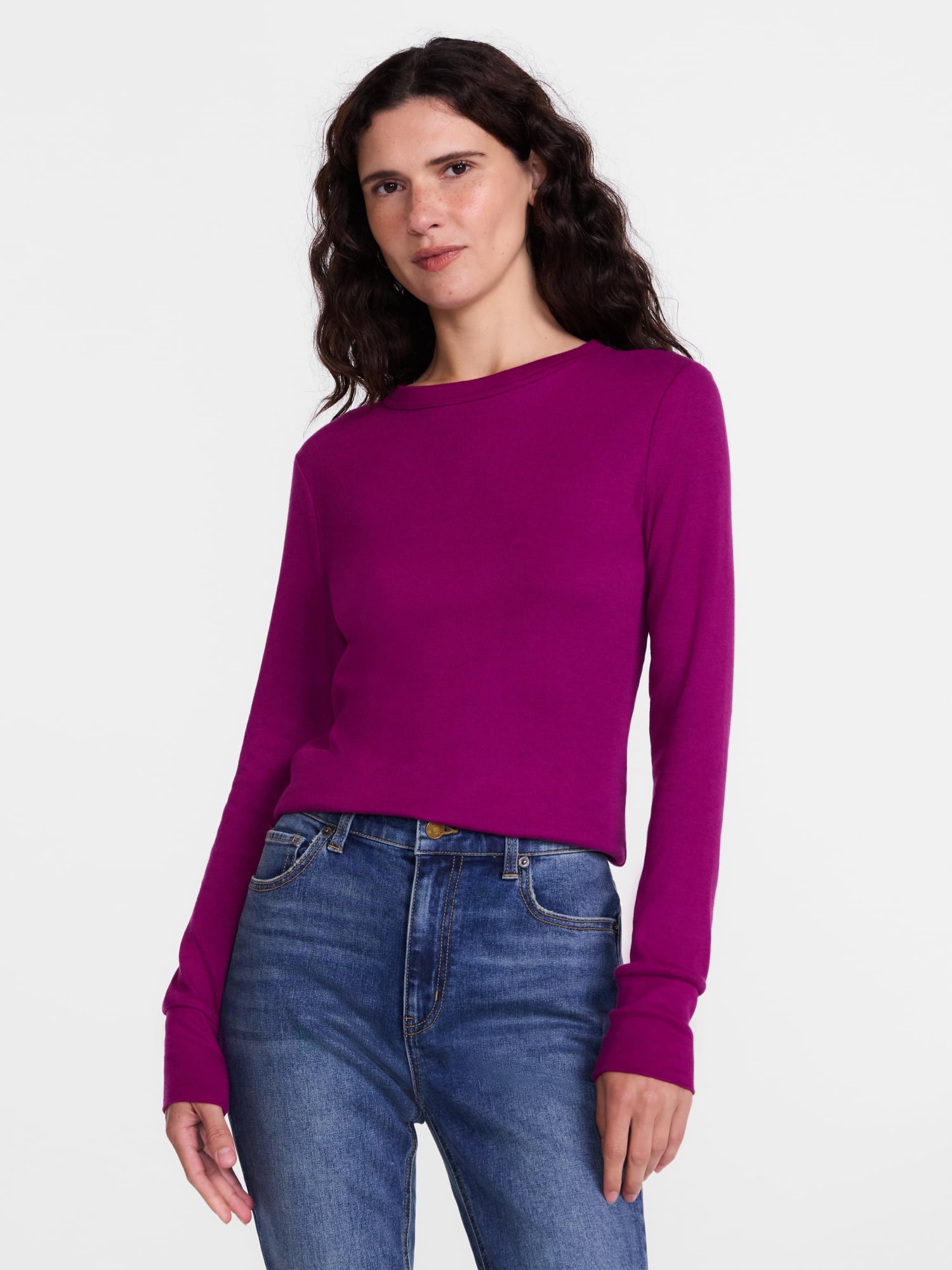 Scenario Women's and Women's Plus Rib Tee with Long Sleeves, Sizes XS-4X