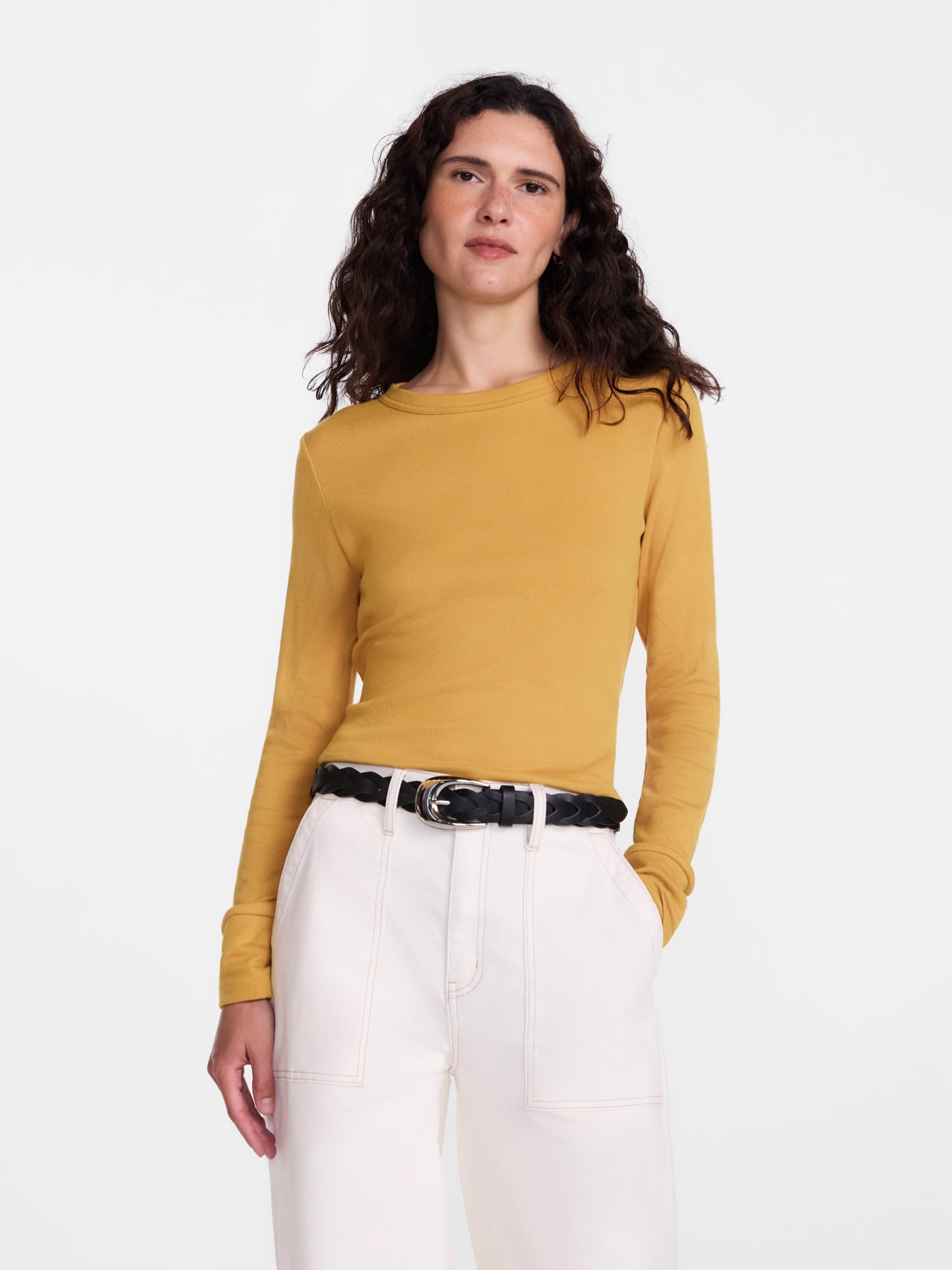Scenario Women's and Women's Plus Rib Tee with Long Sleeves, Sizes XS-4X