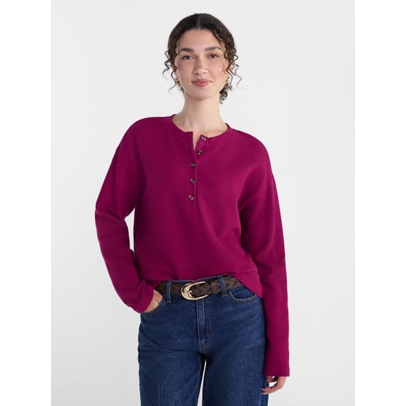 Scenario Women's Thermal Henley Shirt with Long Sleeves, Sizes XS-XXXL