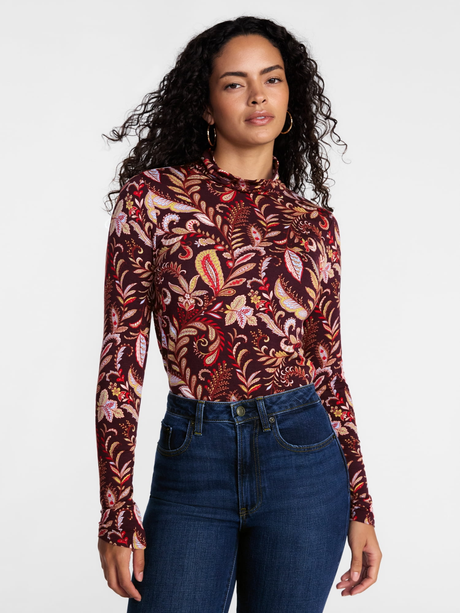 Scenario Women's Turtleneck Top with Long Sleeves, Sizes XS-XXXL