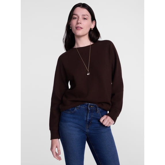 Scenario Women's Waffle Knit Crewneck Tee with Long Sleeves, Sizes XS-XXXL