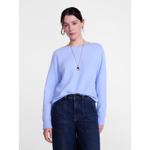 Scenario Women's Waffle Knit Crewneck Tee with Long Sleeves, Sizes XS-XXXL