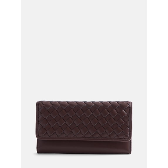Scenario Women's Woven Faux Leather Clutch Wallet, Warm Chocolate