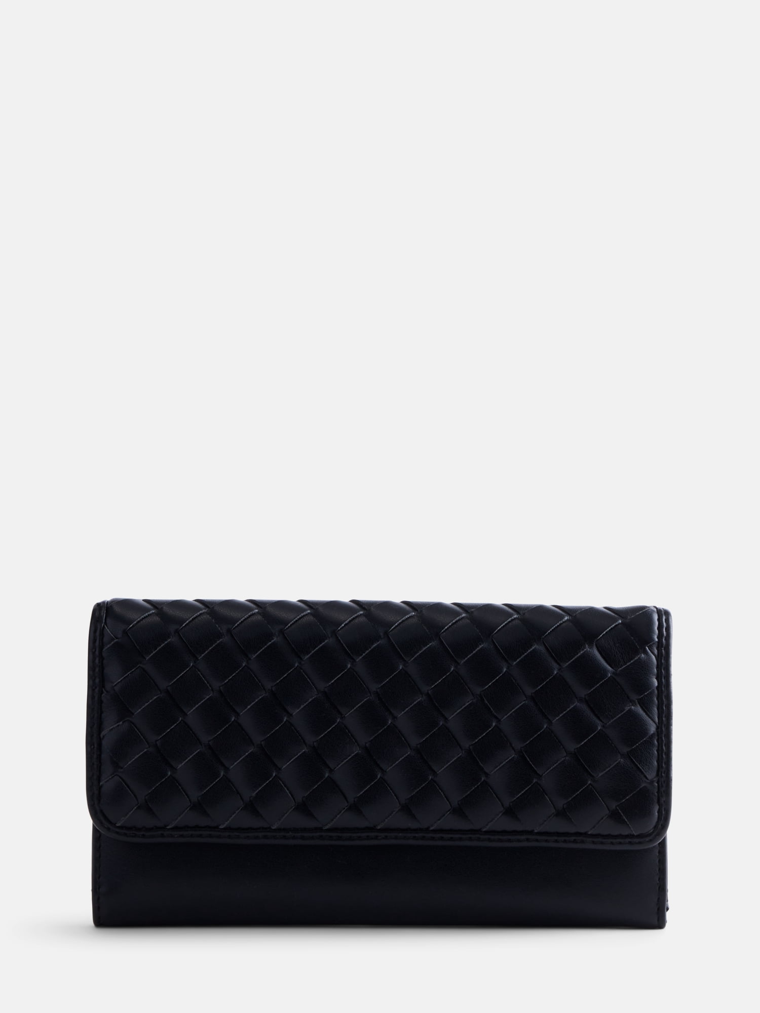 Scenario Women's Woven Faux Leather Clutch Wallet, Black