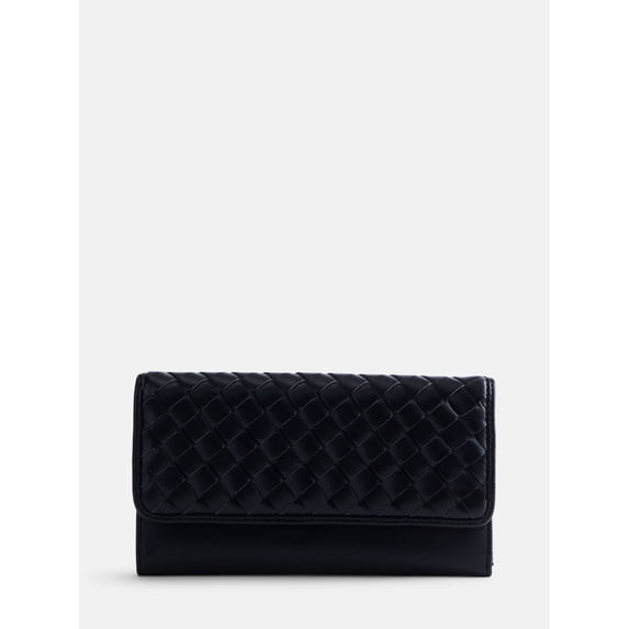 Scenario Women's Woven Faux Leather Clutch Wallet, Black