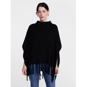 Women's Mock Neck Fringe Poncho, Sizes S-XL