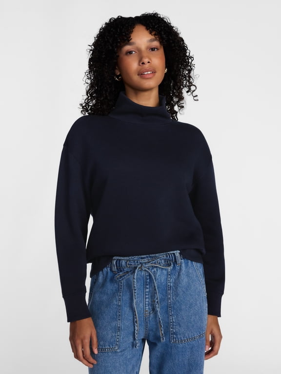 Women's Mock Neck Sweatshirt with Long Sleeves, Sizes XS-XXXL