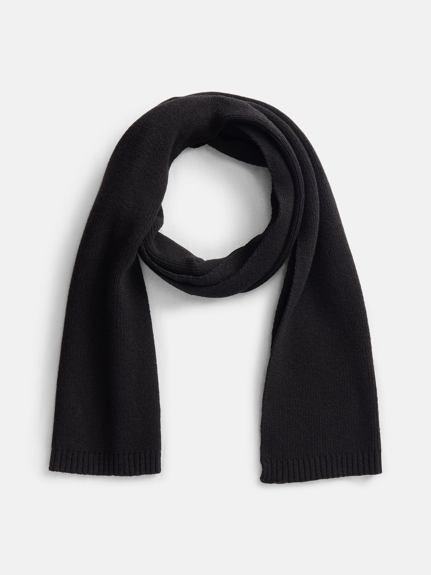 Scenario Women's Knit Oblong Scarf with Ribbed Trim, Black Soot
