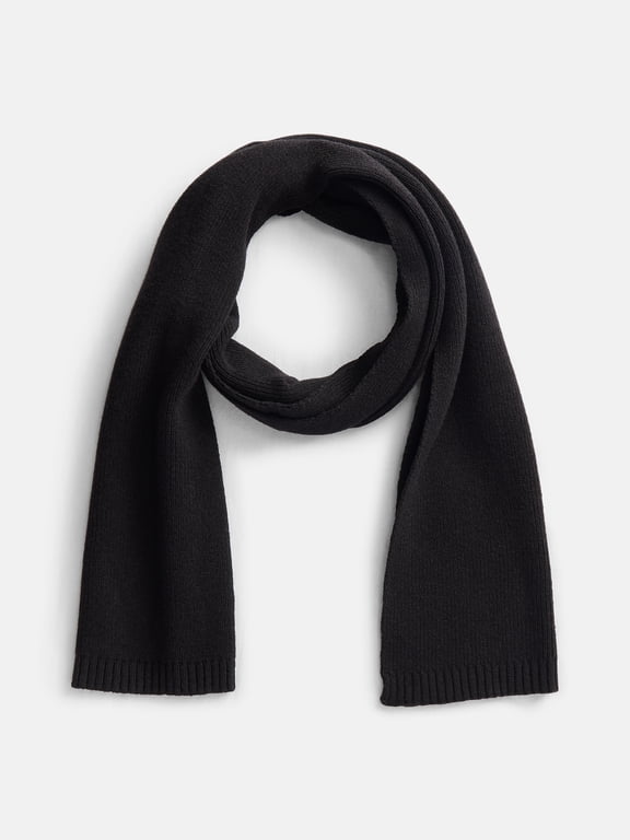 Women's Knit Oblong Scarf with Ribbed Trim, Black Soot