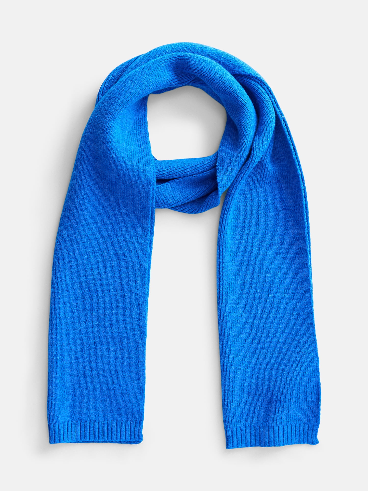 Scenario Women's Knit Oblong Scarf with Ribbed Trim, Blue Fire