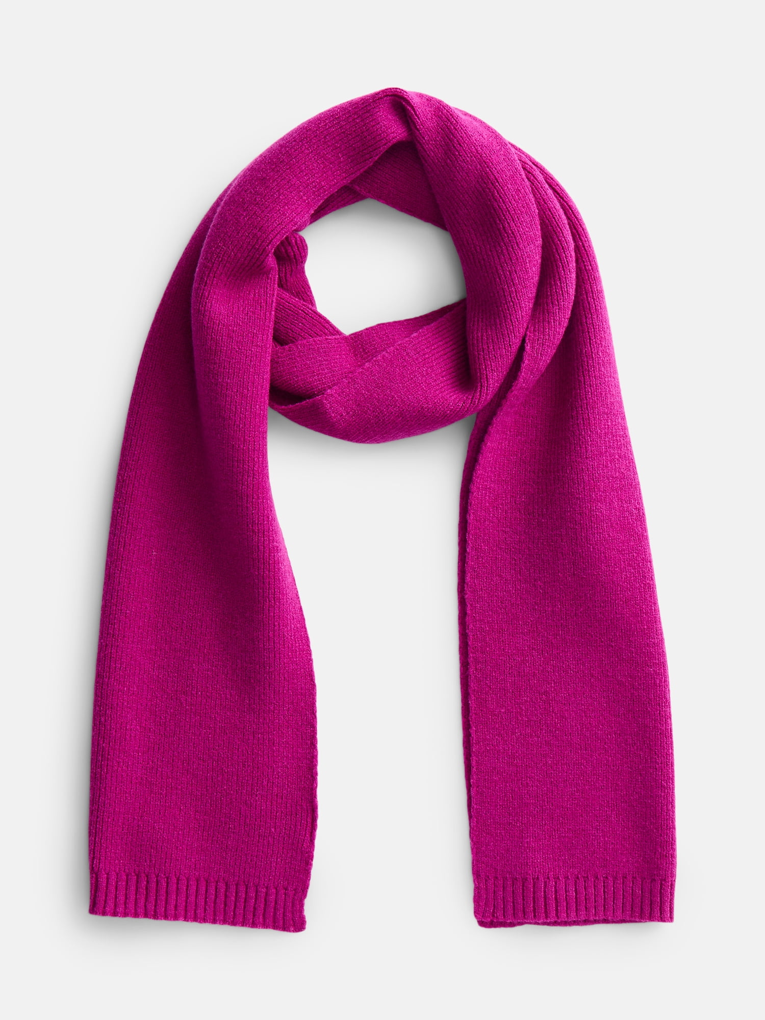 Scenario Women's Knit Oblong Scarf with Ribbed Trim, Berry Bright