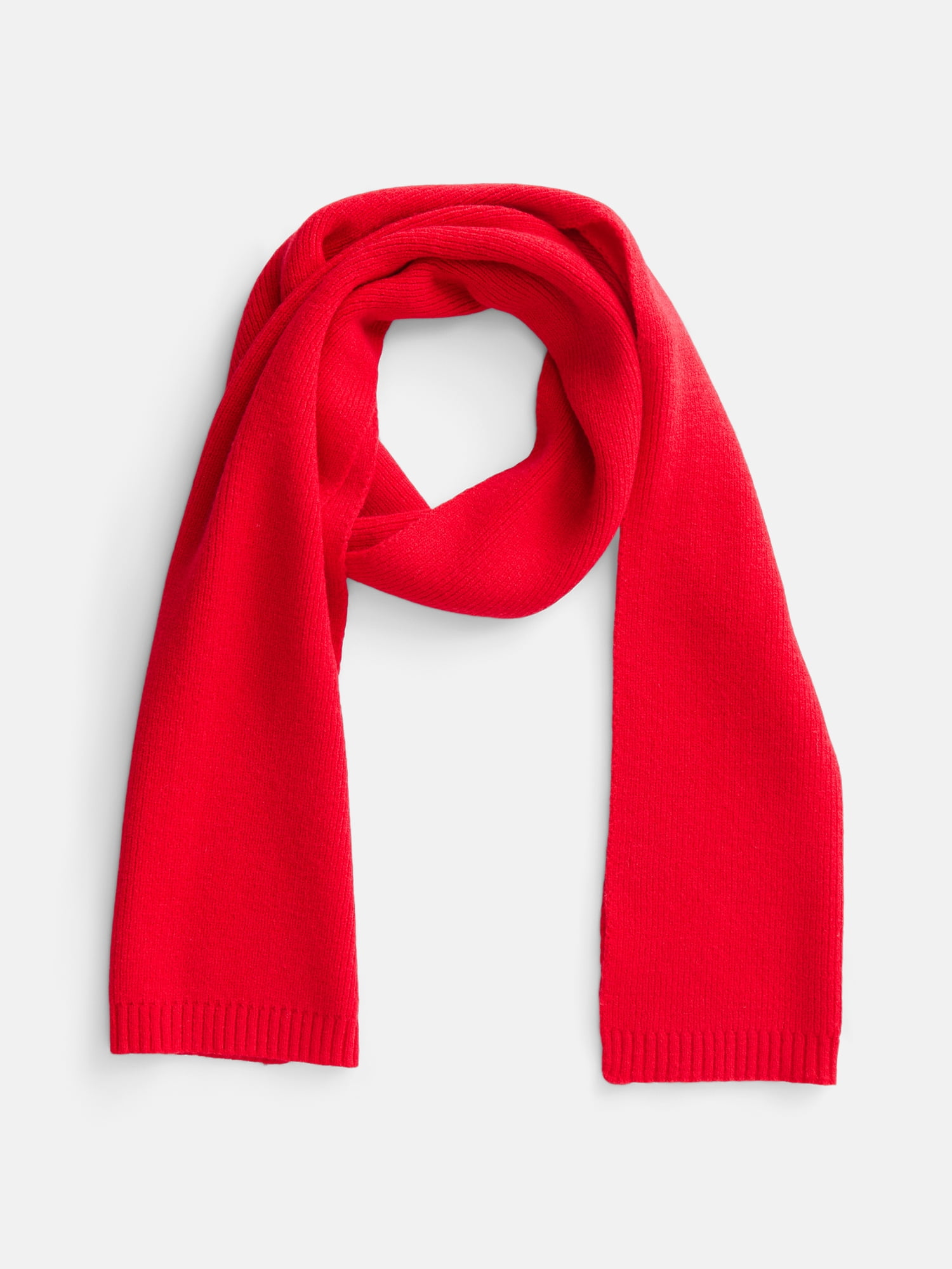 Scenario Women's Knit Oblong Scarf with Ribbed Trim, Brilliant Red