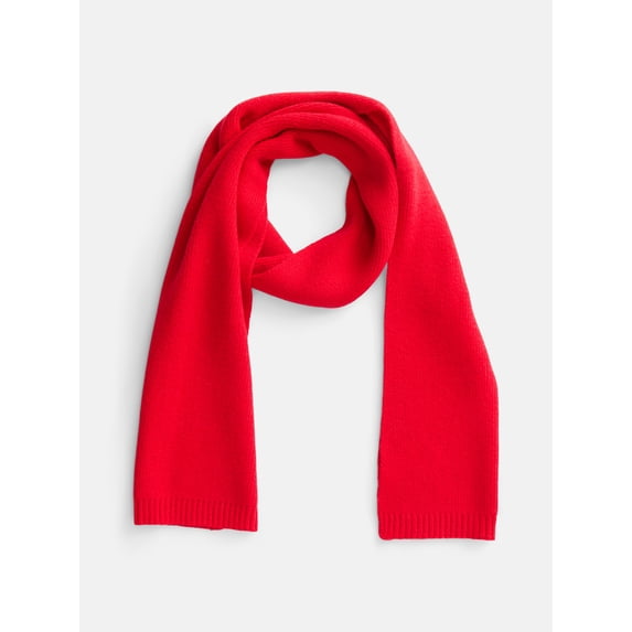 Scenario Women's Knit Oblong Scarf with Ribbed Trim, Brilliant Red