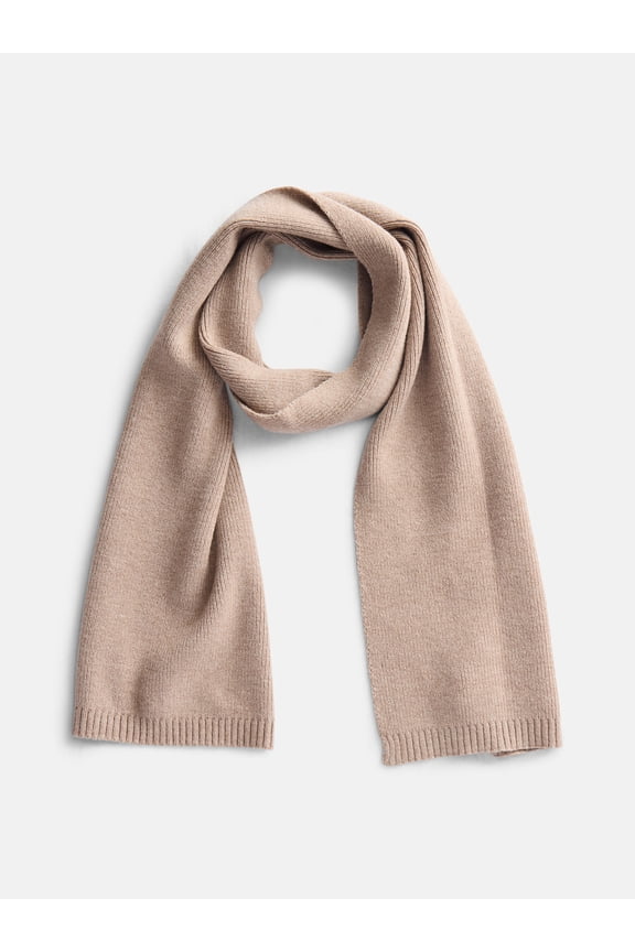 Women's Knit Oblong Scarf with Ribbed Trim, Toasted Heather