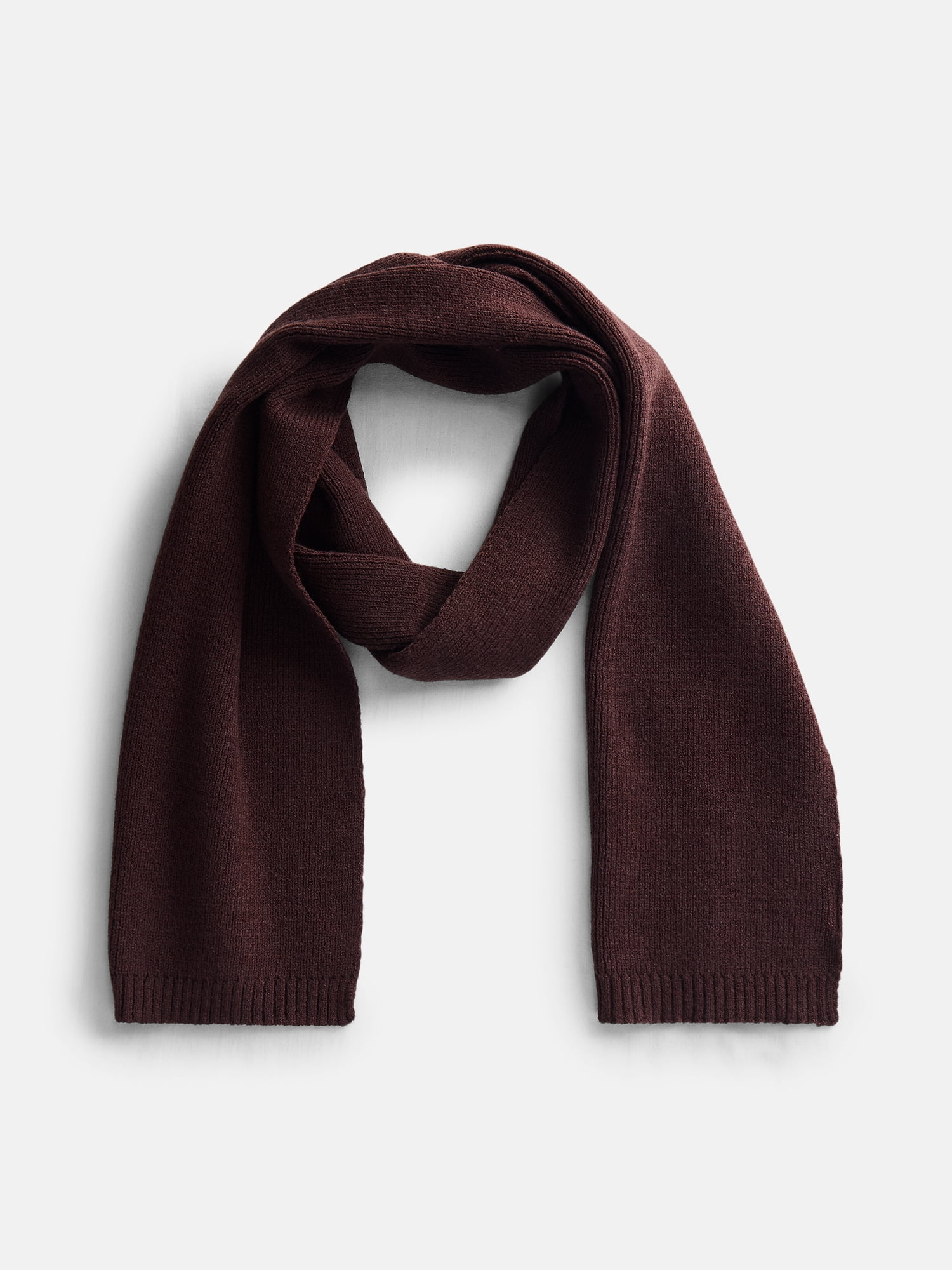 Scenario Women's Knit Oblong Scarf with Ribbed Trim, Carob