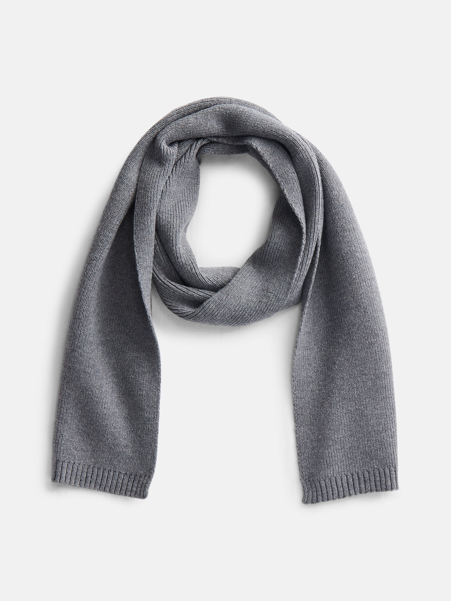Scenario Women's Knit Oblong Scarf with Ribbed Trim, Charcoal Grey Heather