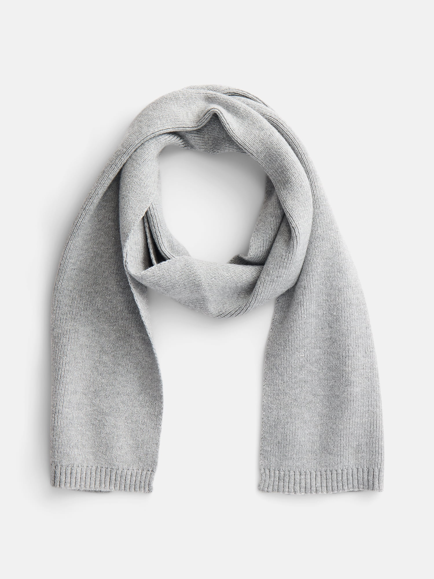 Scenario Women's Knit Oblong Scarf with Ribbed Trim, Medium Grey Heather