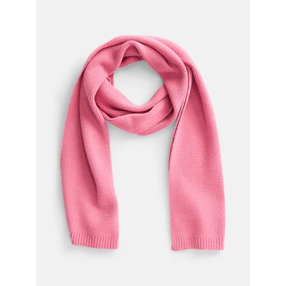 Scenario Women's Knit Oblong Scarf with Ribbed Trim, Fanciful Pink
